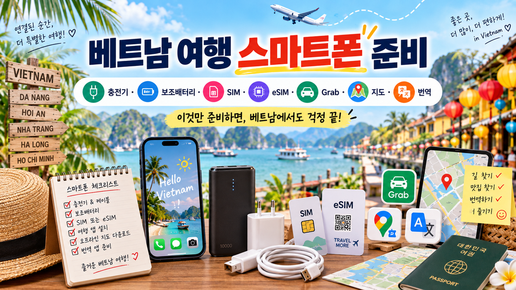 베트남 여행 스마트폰 유심 보조배터리 Grab 준비