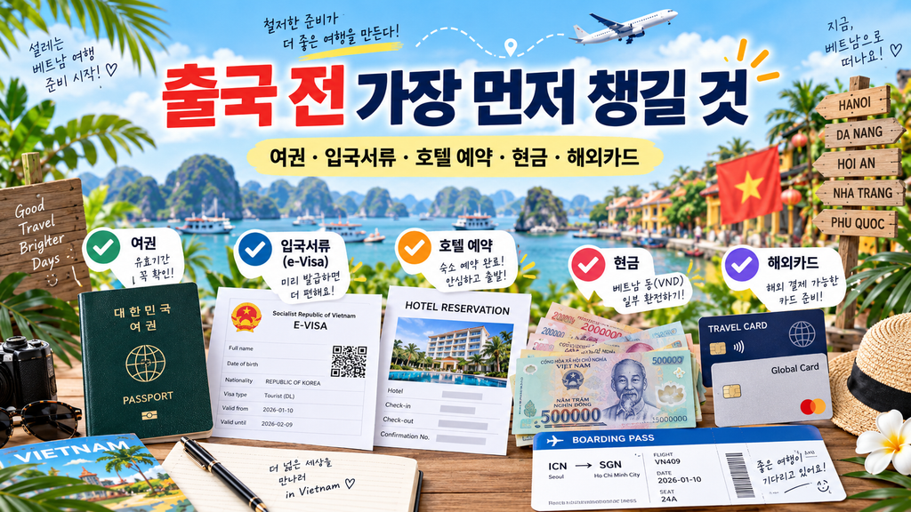 베트남 여행 여권 비자 현금 카드 준비물