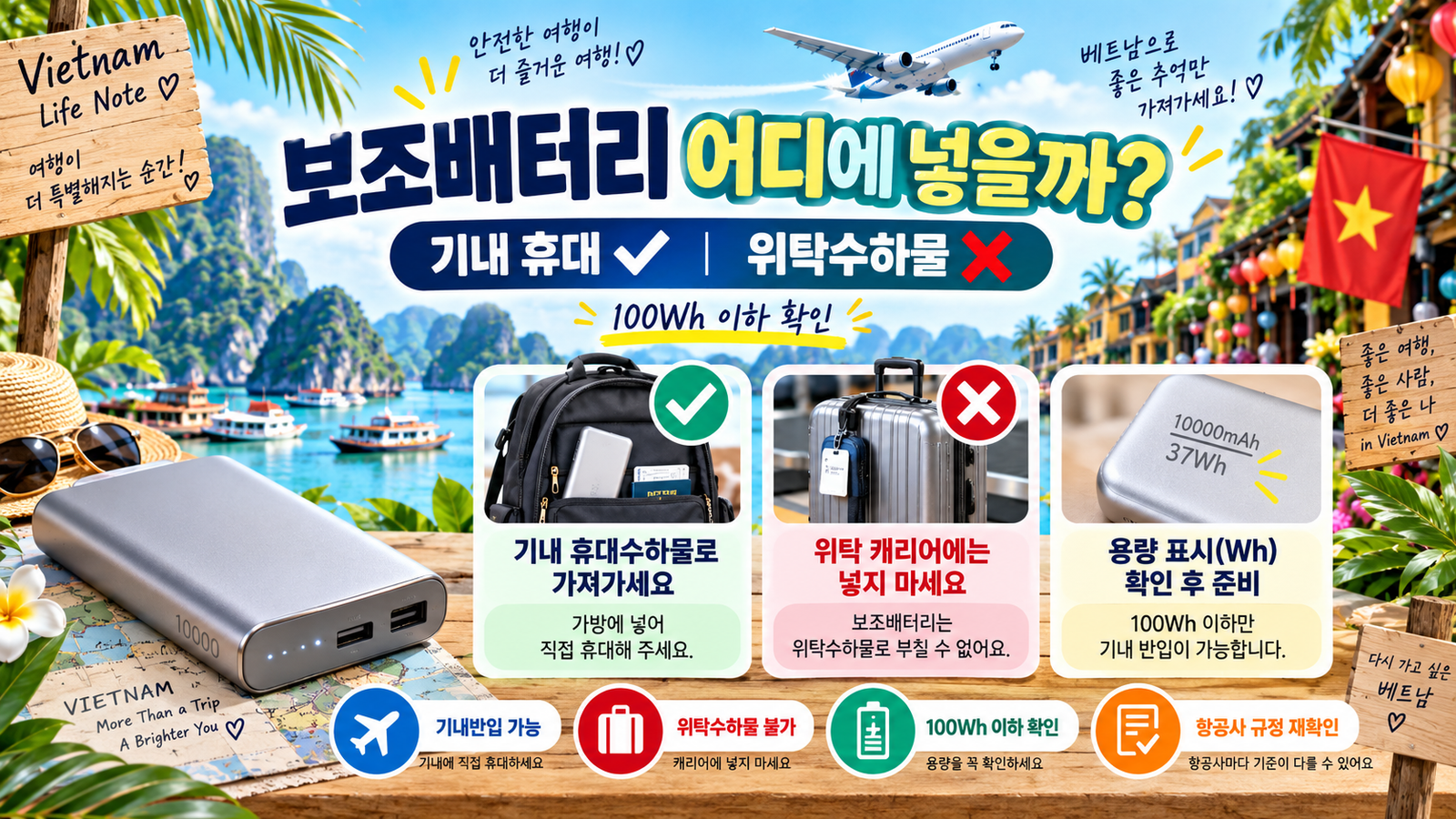 베트남 여행 보조배터리 기내반입 위탁수하물 규정