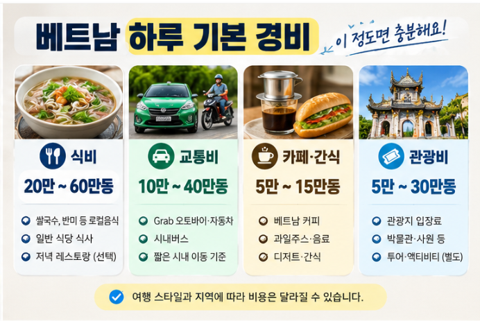베트남 여행 하루 식비 교통비 예산