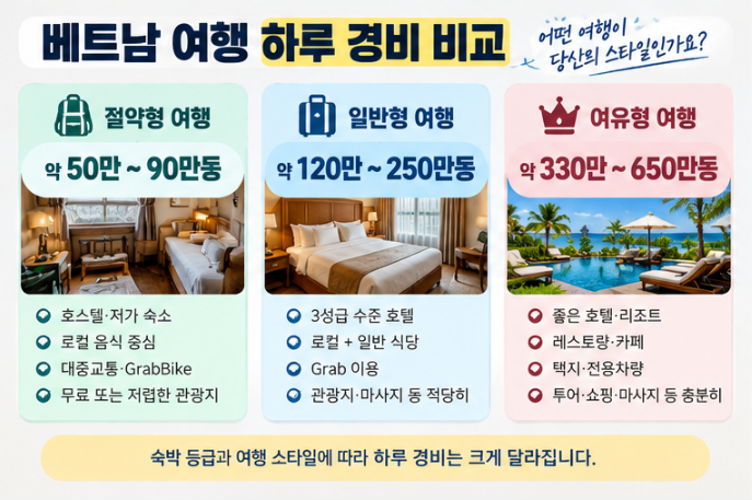 베트남 여행 하루 경비 절약형 일반형 비교