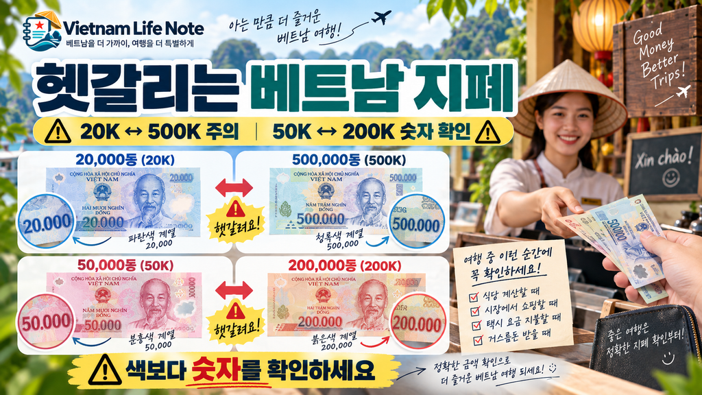 베트남 지폐 20K 500K 구별 방법