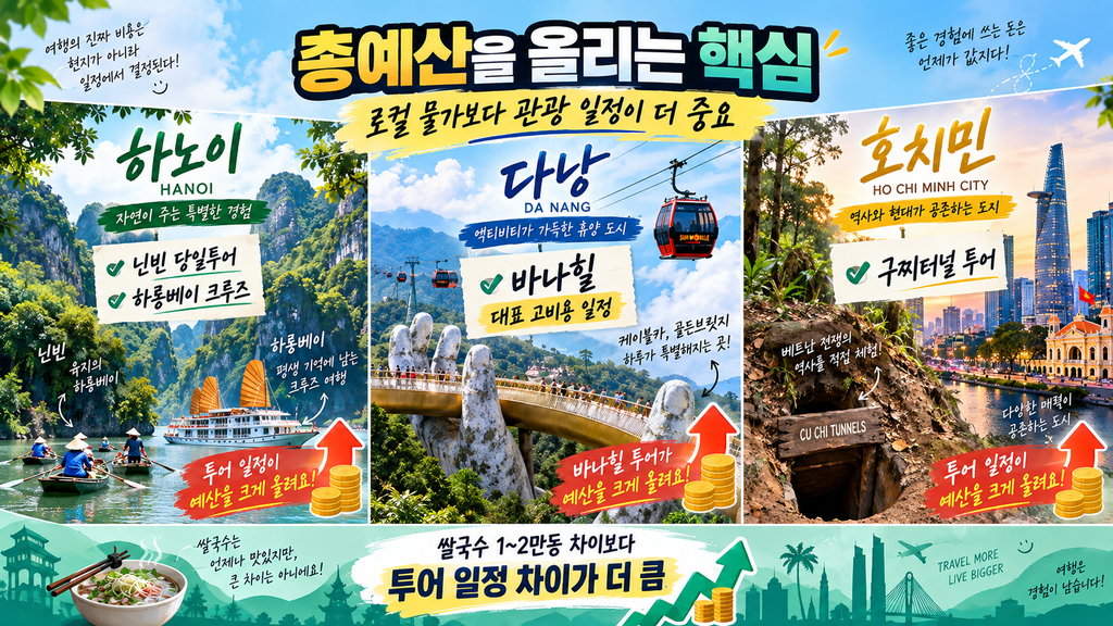 하노이 다낭 호치민 관광비 비교